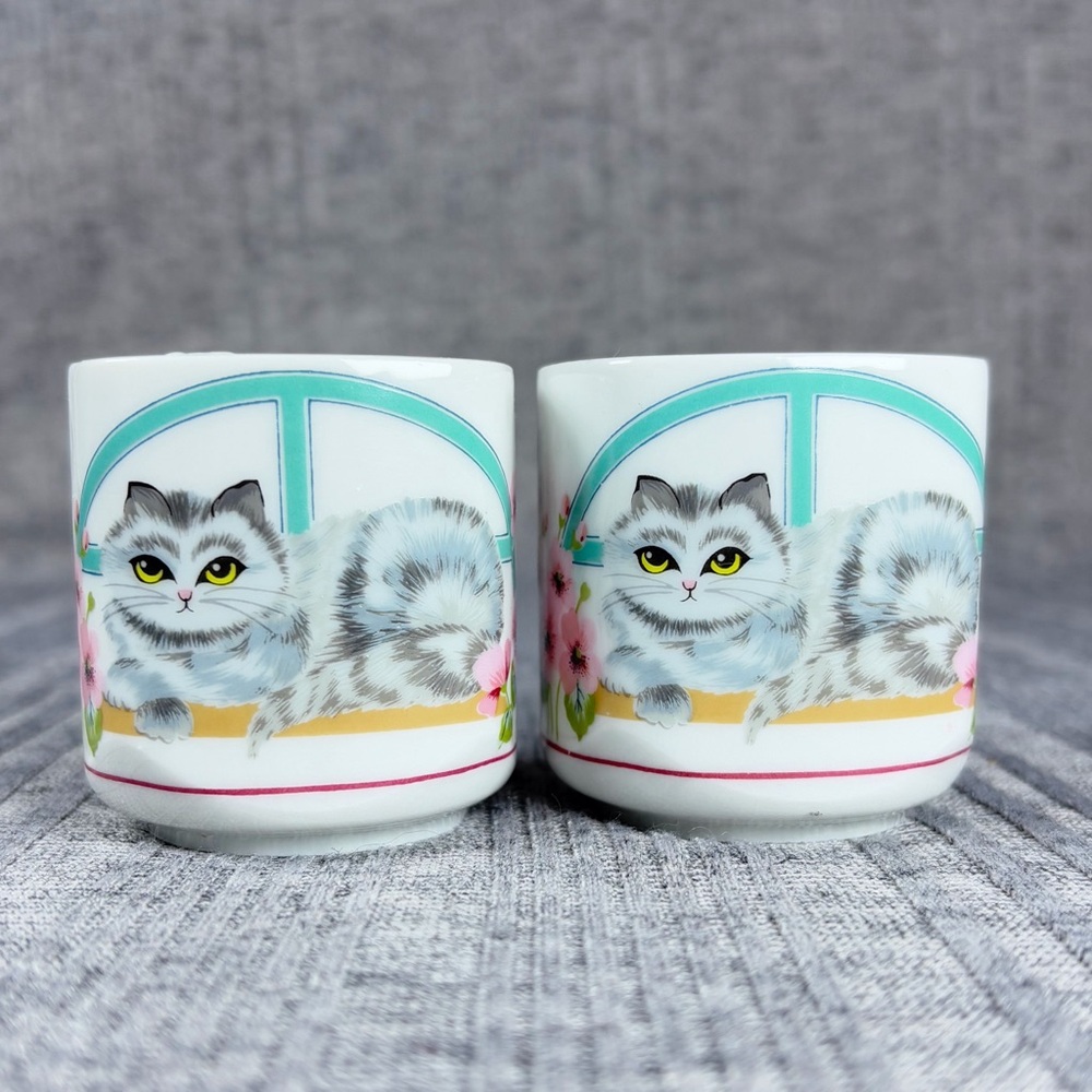 Vintage Cat Candle Holders Floral Cute Design German Made Porcelain Kitten